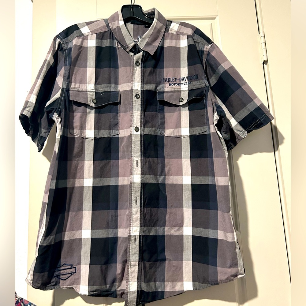 Harley-Davidson Men's Black and Gray Plaid Shirt